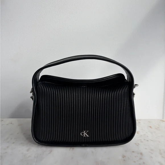 Calvin Klein Ribbed Black Shoulder Bag - Picture 1 of 5